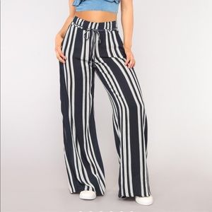 navy and white striped pants